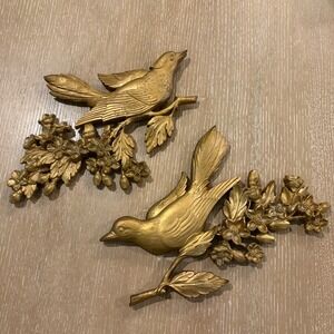 Vintage 1967 Syroco Gold Birds Dogwood Branch Wall Hanging Set Pair 5191 5190